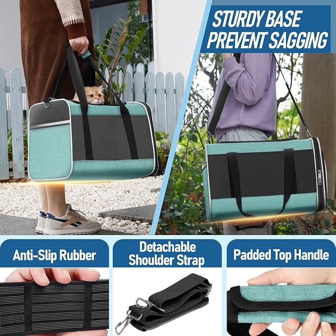 GAPZER Large Cat Carrier Soft, Collapsible Travel Pet Carry Bag, Small Dogs | Big Kitten Cat 20lbs Mainecoon, Top Open Travel Shih-Tzu Pet Kennel, Yorkie Small Dog 10 Pounds, 18x12x12, Durable Cloth Teal - Image 7