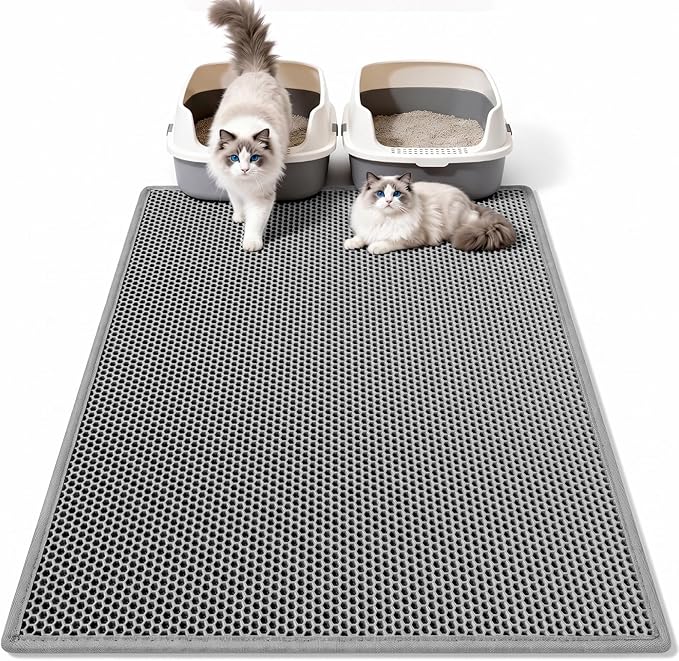 Pieviev Cat Litter Mat, Double-Layer Waterproof Litter Trap, 36" x 30" Gray | Honeycomb Design Catches Scattered Particles to Stop Tracking, Urineproof Base Protects Floors, Easy to Clean by Pieviev