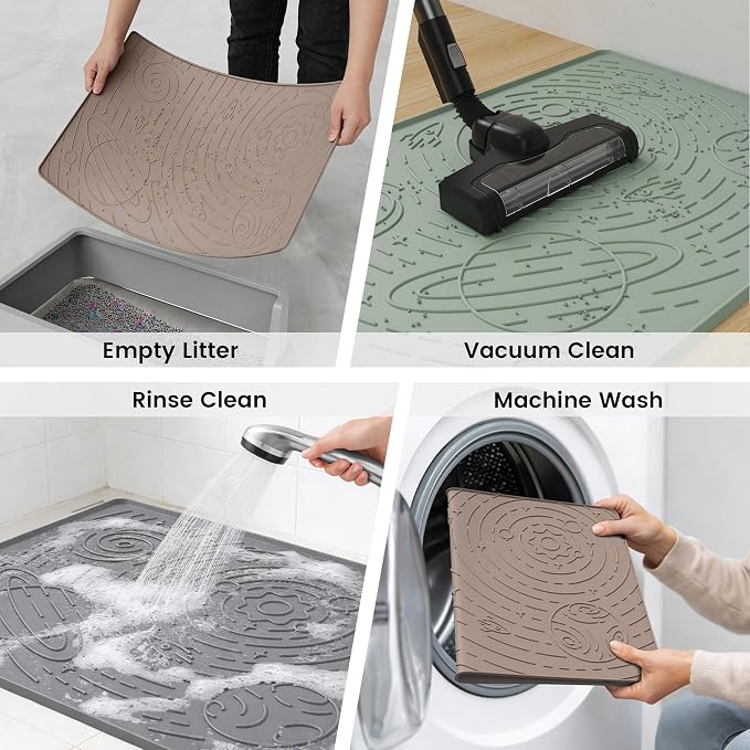 Large Cat Litter Mat 31.5x23.6" High Raised Edge Silicone, Sage Green | BPA-Free Thickened Rubber, Flexible, Non-Slip Kitty Trapping Mat for Litter Box, Waterproof, Anti Scatter, Easy Clean - Image 5