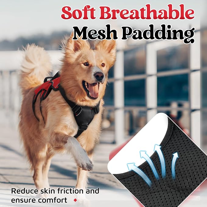 rabbitgoo Escape Proof Dog Harness for X-Large, No Pull with Lift Handle | No Escape, Full Soft Padded, Reflective Adjustable Vest, Leash Clip for Walking Hiking Training, Red, X-Large - Image 6