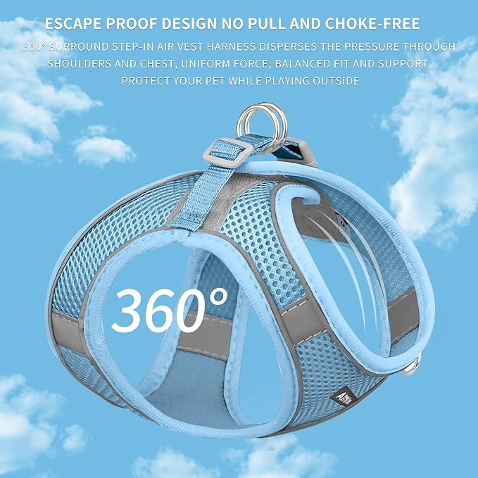 AIITLE Dog Harness and Leash Set, Step-in Puppy Pet Vest, Pure Blue M | Breathable Mesh, Adjustable Fit, Reflective Design, Padded Leash Handle, for Small-Medium Dogs & Cats, Walking, Training - Image 6