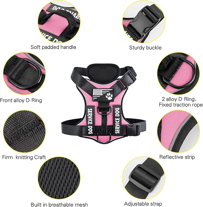 Service Dog Harness, Reflective Dog Vest Harness with 5 PCS Patches, Adjustable Soft Oxford Pet Harness, Inner Layer Mesh, Easy to Control for Dogs - Image 2