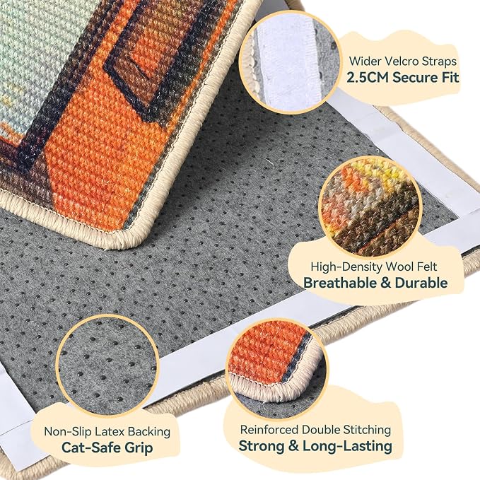 3-in-1 Sisal Cat Scratcher Mat 23.6x15.7 – Durable Scratch Rug for Floor & Wall with Sticker Tape, Protects Couch, Carpet & Furniture, Anti-Slip, Pet-Safe for Indoor/Outdoor Cats, Golden Afterglow - Image 3