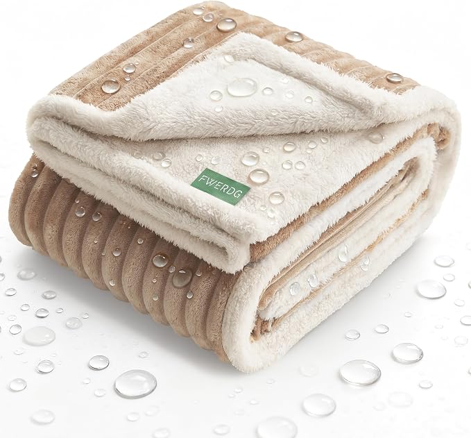 Waterproof Puppy Blankets for Small Dogs - Cozy Fleece Calming Cat Blanket for Couch Furniture Protector, Washable Dog Blankets for Indoors & Outdoors, Linen, 25"x35" by Fwerdg