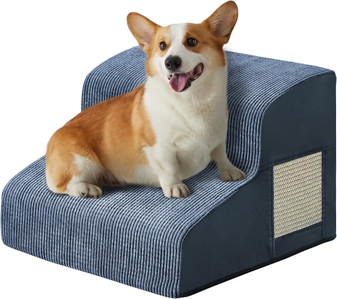 Dog Stairs for Small Dogs 11.8" H, Dog Ramp for Bed, 2-Step, Navy | Dog Steps for Bed, Couch, Pet Stairs with Non-Slip Bottom Design,Cat Scratching, High Density Foam Portable Pet Steps, Indoor by Ahpmeoa