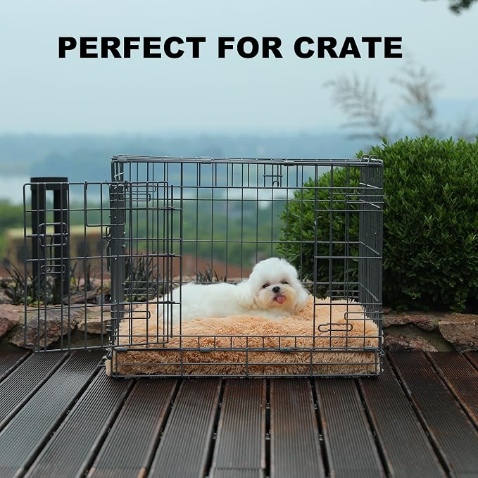 Bedfolks Waterproof Dog Crate Bed,Plush Dog Bed with Removable Washable Cover,Faux Fur Dog Crate Pad for Small Dogs and Cats,Fluffy Dog Kennel Bed 21"x13",Solid Camel - Image 3