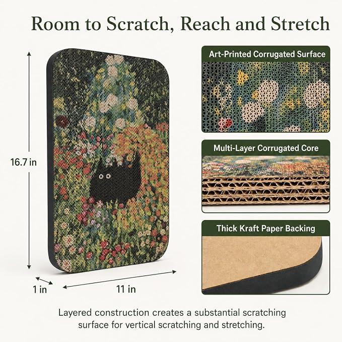 2 Pack Cat Wall Scratcher, Art Cat Scratching Board for Cats | Wall Mounted Cat Scratch Pad, Water-Based Ink, Hook&Loop Strips, Floor or Wall Use, 16.7x11x1 Inch, Window & Garden - Image 2