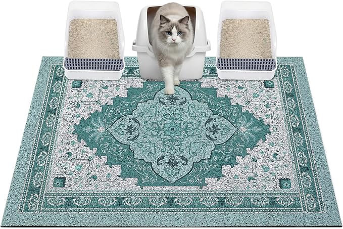 Glittme Cat Litter Mat with Non-Slip Bottom Litter Box Mat 40"X30" Litter Trapping Mat Easy to Clean Washable Cat Food Mat for Kitty,XL by Glittme