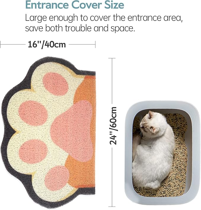 Cute Cat Litter Mat 24”x16”, Litter Box Mat, Litter Trapping Mat, Soft on Kitty Paws, Easy Clean, Anti Slip, Pet Accessories, Door Floor mats - White paw - Image 3