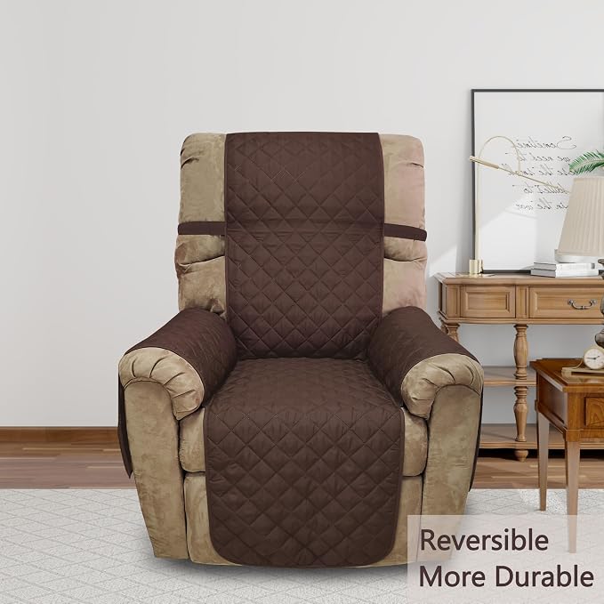 Reversible Chair Covers for Recliner Oversized, Chocolate | Recliner Oversized Covers for Living Room with Elastic Straps, Water Repellent, Chair Protectors Covers for Dogs - Image 2