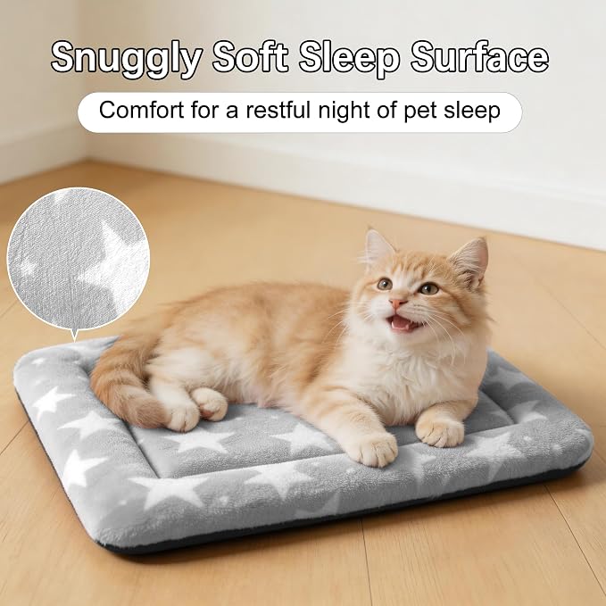 Dog Bed Mat – Soft & Comfortable Dog Kennel Pad for Crate – Durable Crate Bed & Mat for Dogs & Cats – Ideal for Crate, Kennel, and Home Use (Big&Little Stars Grey, XS(18"*14"*1.5")) - Image 3