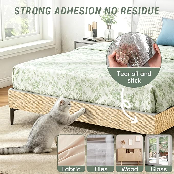 78.7x15.8In Cat Scratch Mat for Couch, Anti Scratch Furniture Protector | Thickened Guard Carpet, Trimmable Cat Climbing Pad Tree Replacement, from Claws for Sofa Corner Door Protector (Khaki) - Image 6