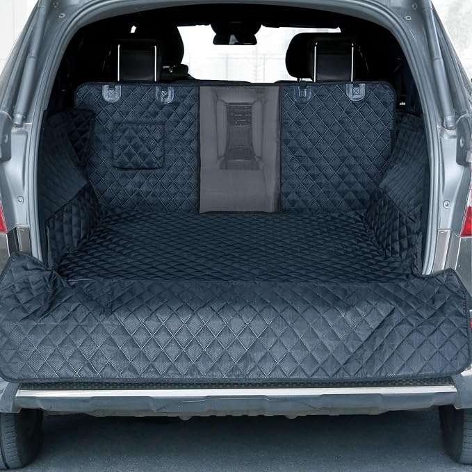PETICON SUV Cargo Liner for Dogs, Trunk Cover with Mesh Window for Pet View | Waterproof Cargo Cover with Bumper/Side Flaps, Dog Seat Cover with Non-Slip Mat, Prevents Scratches, Pet Hair, Mud, and Dirt by PETICON
