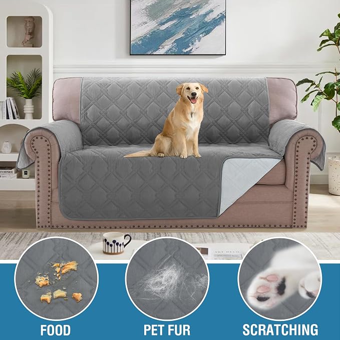 H.VERSAILTEX Loveseat Covers for 2 Cushion Couch Sofa Cover for Dogs 100% Waterproof Furniture Protector Cover with Elastic Straps for Pet Cat(Loveseat, Dove Grey) - Image 4