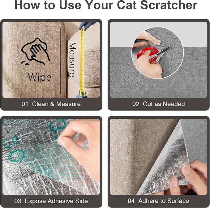 Small Cat Scratcher, 23.6x11.8 Cat Scratch Furniture Protector | Trimmable, No-Shedding Cat Scratch Pad with Self-Adhesive Backing for Climbing, Protects Walls and Couch, Gray - Image 5