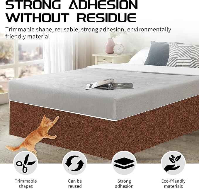 2 Pcs 78.8"x15.8" Cat Scratch Mat, Cat Scratch Couch Furniture Protector, Trimmable Self-Adhesive Cats Scratch Pads, DIY Cat Scratcher for Wall Protector and Covering Cat Tower (Brown) - Image 5