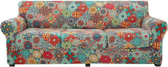 hyha Stretch Couch Covers, Sofa Cover for 3 Cushion Couch Pet Friendly | Floral Pattern, Printed, 4 Pieces, 3 Separate Cushion Sofa, Durable Anti-slip Washable Protector with Elastic Bottom for Dogs by hyha