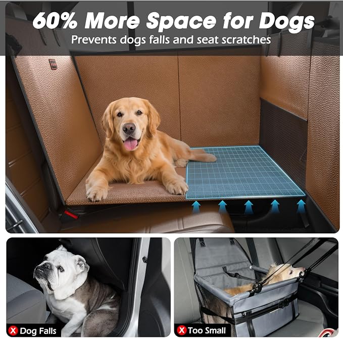 FURTIME XL Dog Car Seat, Upgraded PU Leather Back Seat Extender with Hard Bottom, Waterproof Pet Car Seat Cover for Large Medium Sized Dog, Pet Hammock for Cars, SUVs, Trucks, Brown - Image 3