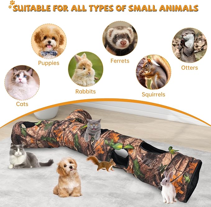 Cat Tunnels for Indoor Cats Large, 3 Way Cat Tunnel with 5 Holes and Leaves, Cat Tunnel Toy with Loud Paper - Pop Up Collapsible - Connect More Tunnels for Large Cat, Puppy, Kitten - Image 8