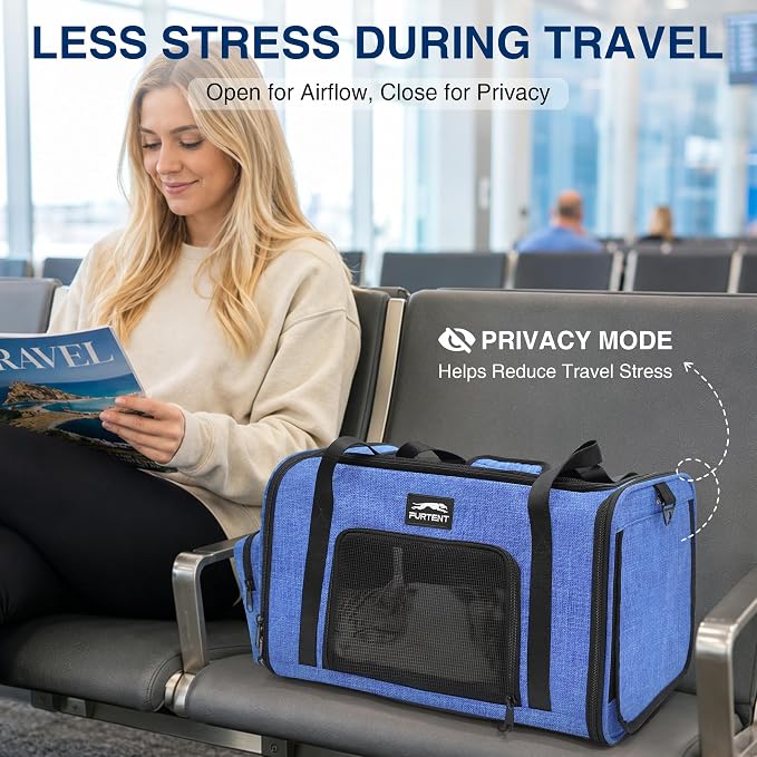 Pet Carrier for Small Dogs & Cats, Airline Approved, Lightweight, Foldable, Comfortable Travel Bag with Plush Cushion & Extra Storage (Blue) - Image 5