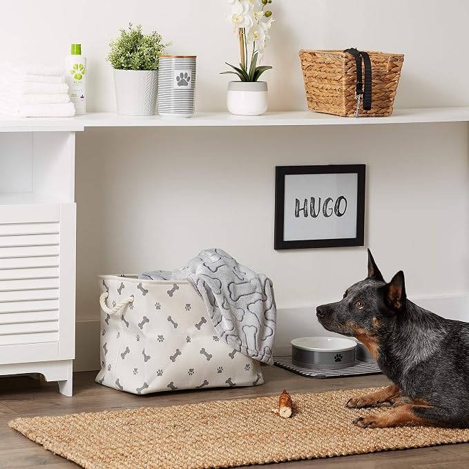 Bone Dry Pet Storage Collection Paw and Bone Print, Medium Rectangle, 16x10x12, Gray - Image 4