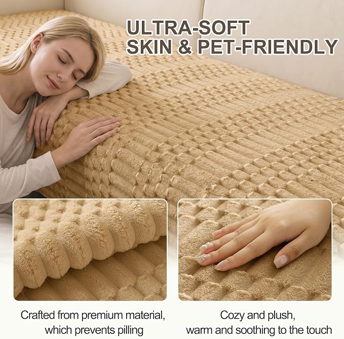 Smiry Waterproof Couch Covers for Dogs Washable, Non Slip Pet Sofa Cover | Plush Scratch Resistant Flannel Furniture Protector for Dogs, Camel, 36" x 47" - Image 5