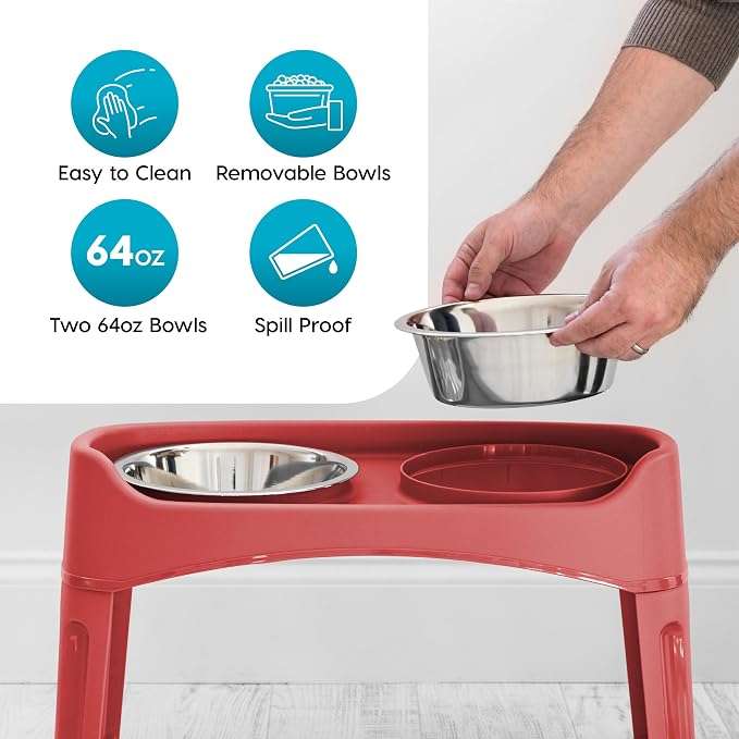 IRIS USA Elevated Dog Bowls, Dual Height 4.63" or 12.25" Made in USA, Black | Includes 2 Stainless Steel Bowls (64oz), Spill Guard, Height Adjustable, Non-Slip Feeder, Helps Reduce Neck Strain - Image 5