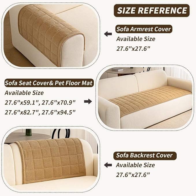 Couch Covers for Dogs, Non Slip Washable Pet Couch Covers for Sofa | 27.6”x82.7” Light Brown Soft Velvet Sofa Covers for 3-4 Cushion Couch, Couch Protect Against Pet Hair, Scratches & Stains - Image 3