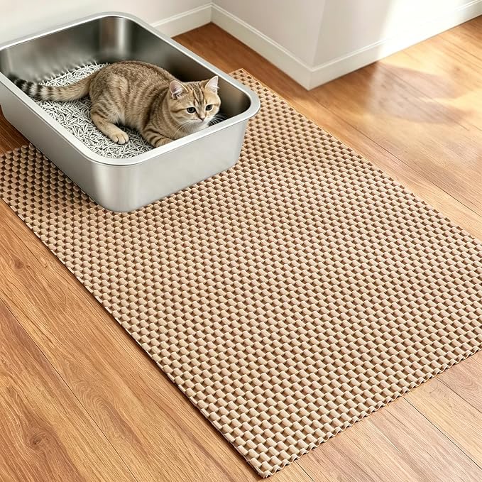 Cat Litter Mat, 35"x23" Large Litter Trapping Mat for Litter Box | Waterproof, Non-Slip Kitty Pad, Urine-Resistant, Scatter Control, Cut to Fit by WelcometoHome