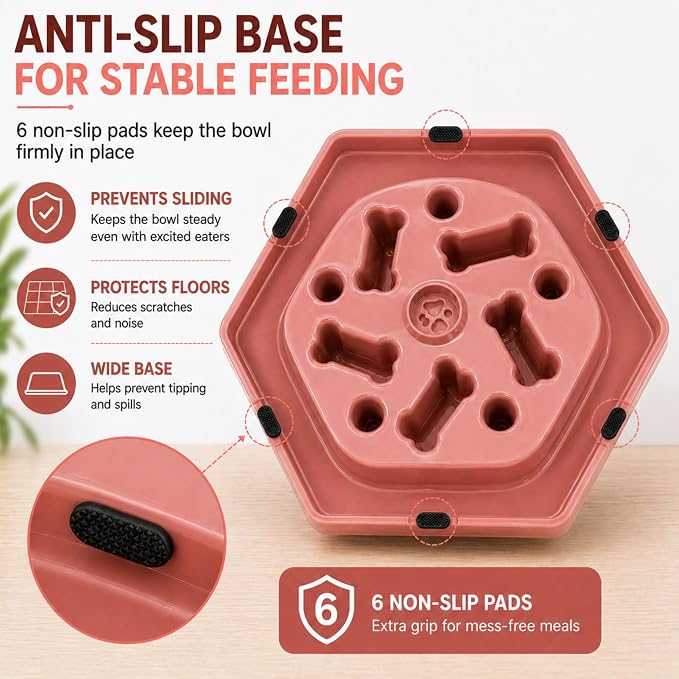 Slow Feeder Bowl for Small & Medium Cats & Dogs - Durable Slow Feeding Bowl with Non-Slip Base - Anti-Choking Puzzle Food Bowl for Dogs That Helps Mental Stimulation & Reduces Fast Eating-Pink - Image 5