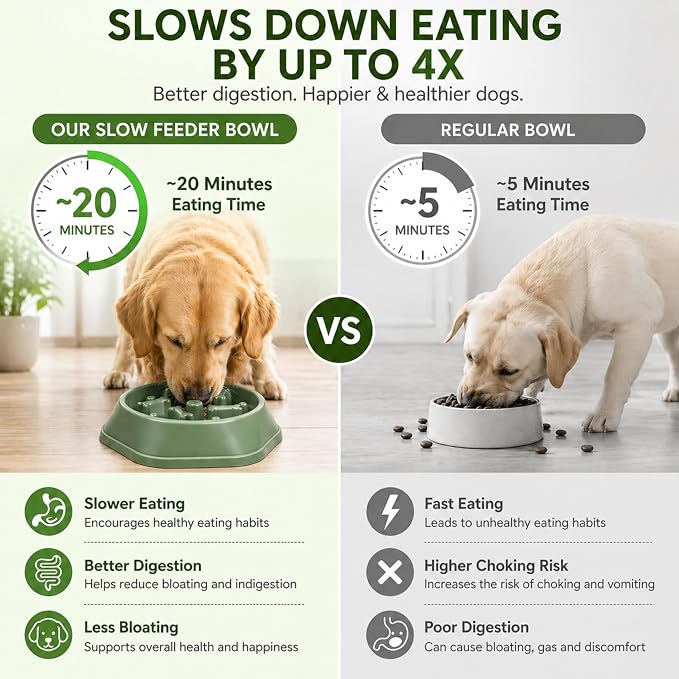 Slow Feeder Bowl for Small & Medium Cats & Dogs - Durable Slow Feeding Bowl with Non-Slip Base - Anti-Choking Puzzle Food Bowl for Dogs That Helps Mental Stimulation & Reduces Fast Eating-Green - Image 3