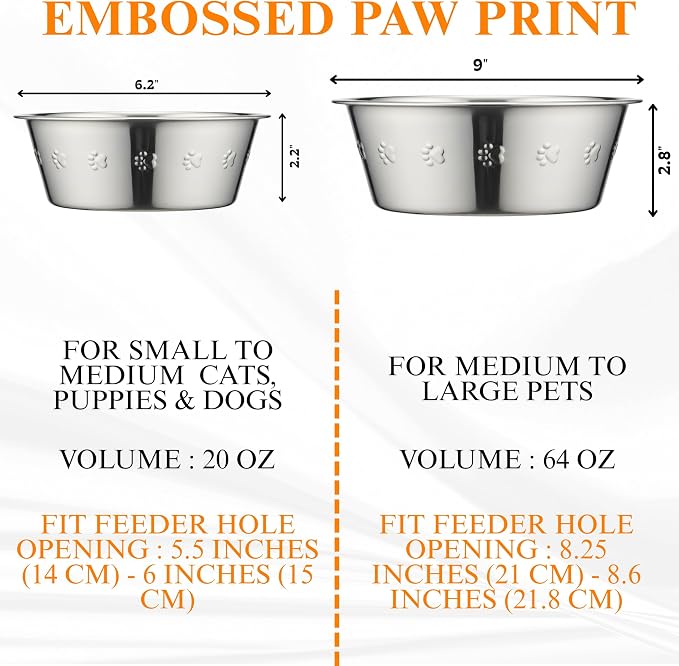 2-Pack Stainless Steel Dog Bowls 9" Wide 3" Height Pet Feeder | Food, Water Dish fits Raised Pet feeder with hole width 8.3" to 8.7" - Image 4