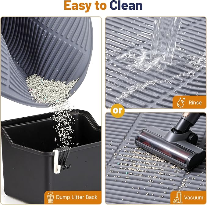 Cat Litter Mat, XL 46x35in Waterproof Silicone Litter Box Mat, Grey | XXL Cat Mat Fits 2-4 Litter Boxes, Litter Trapping Mat with Raised Edges & Textured Surface, Non-Slip Bottom, Easy Clean - Image 7