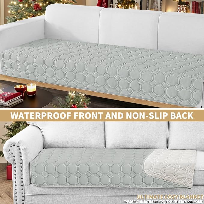 ZNSAYOTX Ultimate Cozy Blankets (30"x70") 100% Waterproof Sofa Mat Blanket for Dog Pets, Bed Couch Protector with Non-Slip Back Washable Durable, Pee Scratch Proof Easy to Clean (Light Grey) - Image 2
