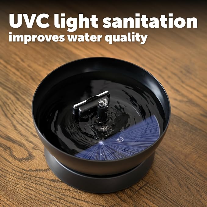PetSafe HydroSphere Cordless Pet Fountain Battery Powered Water Fountain for Cats and Small Dogs Stainless Steel Tray Quiet Operation, Easy to Clean UVC Sanitation Black - Image 7