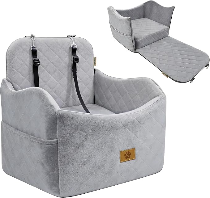 Dog Car Seats for Small Dogs Up to 35lb, Dog Bed for Car Fits Home, Outdoor | 2-in-1 Design, Dog Car Bed Fits Car Seat and home, Safety Leashes, Easy Install, Anti-Slip, Storage Pockets, Detachable Cover by Ishineon