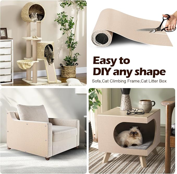 Cat Scratch Furniture Protector, 78.7"x15.8" Cat Scratch Pad for Couch | Trimmable Self-Adhesive DIY Sofa Wall Cats Tower Mat, Replacement Pads from Pet Claws, Beige - Image 3