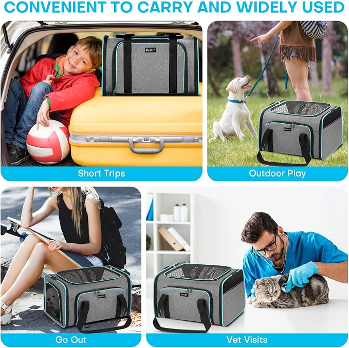 Pet Carrier, Large Soft Sided Expandable Travel Carrier with Steel Frame, Anti-Scratch Mesh, Removable Fleece Pad and Pockets for Cats, Dogs and Small Animals up to 15 lbs (Gray, 5 Sides Expandable) - Image 3