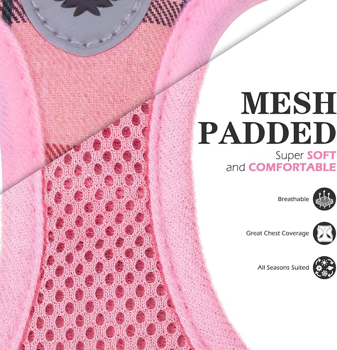 Classic Plaid Puppy Harness - Small Dog Harness and Leash Set - Dog Collar and Leash Set with AirTag Holder, Soft Padded Step in Dog Vest Harness No Pull Reflective for Outdoor, Pink XXS - Image 7