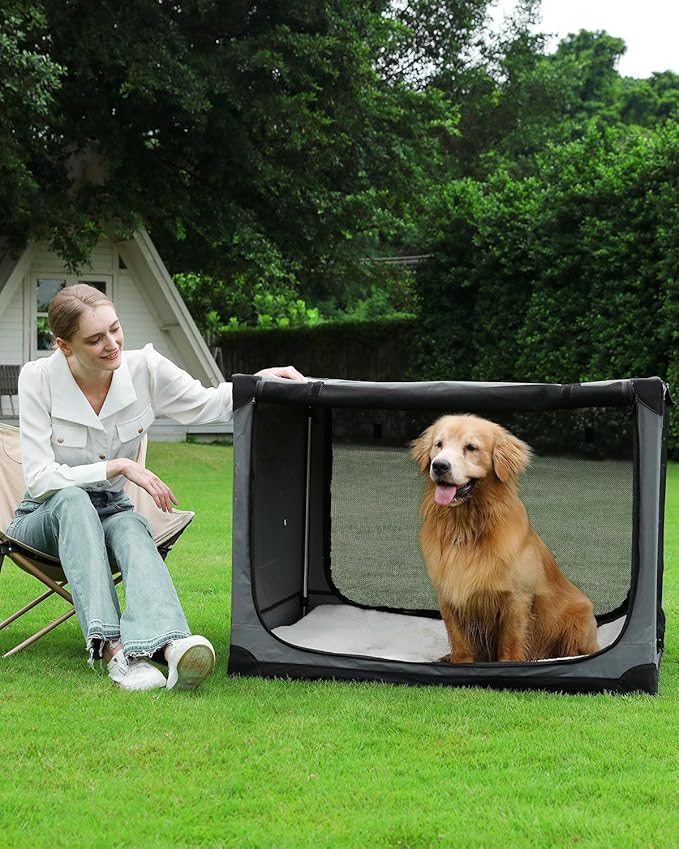 Veraste 42" Soft Collapsible Travel Dog Crate for Large Dogs,Grey | 4-Door Foldable Travel Crate,breathable mesh, foldable with storage bag - Image 4