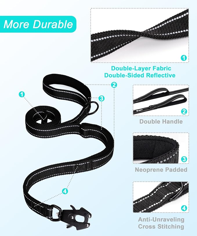 GEIT 2 Padded Handles Heavy Duty Dog Leash for Small Medium and Large Dogs | 4/5/6FT Reflective Dog Leashes with Aluminum Quick Release/Locking Tactical Frog Clip,Comfortable Traffic Handle - Image 5