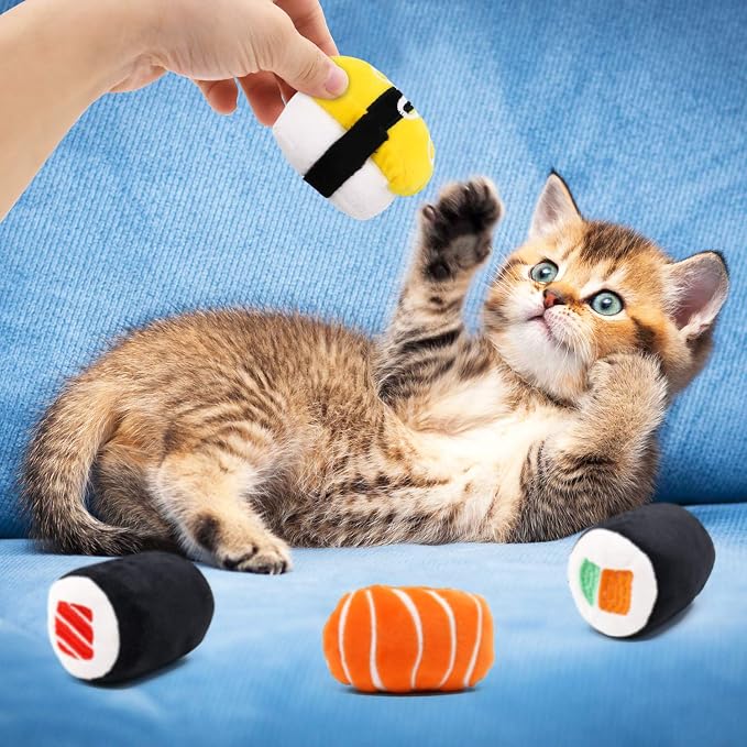 CiyvoLyeen Plush Sushi Catnip Toys for Indoor Cats 6 Pack | Sushi Cat Chew Toys, Boredom Relief, Interactive Play, Soft Durable Plush with Catnip, Funny Gift for Cat Lovers & Kitten - Image 8
