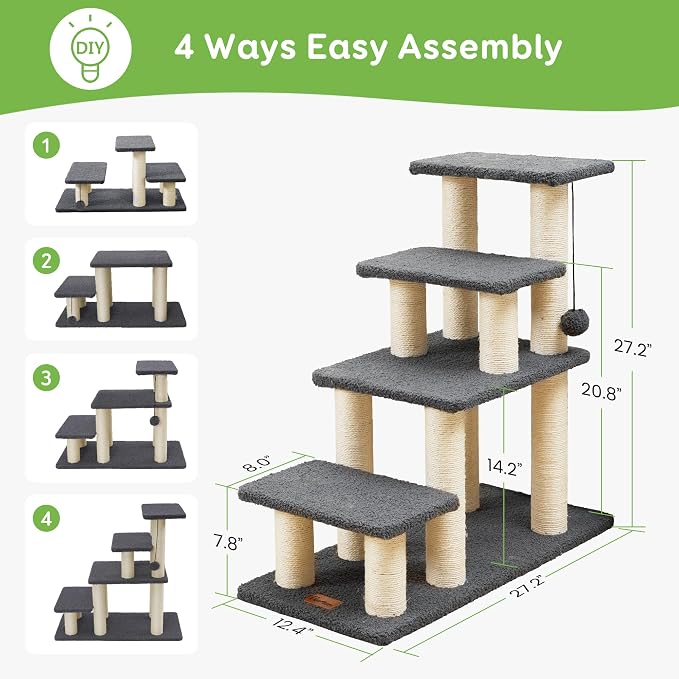 Dog Stairs & Cat Scratching Post Pet Steps for High Bed Couch | High-Strength Boards Hold up to 150 lbs for Indoor Small Cats Kittens Dogs Climbing Playing, 4 Combination Options, 4 Steps - Image 4