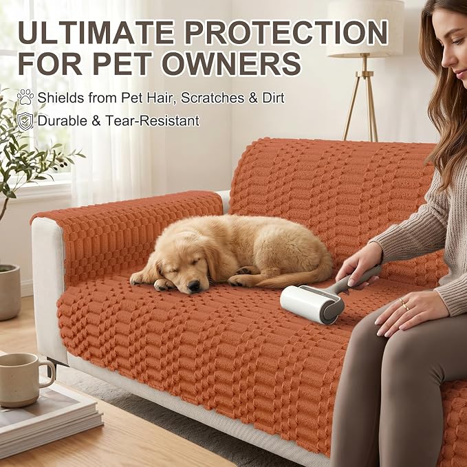 Smiry Waterproof Couch Covers for Dogs Washable, Non Slip Pet Sofa Cover | Plush Scratch Resistant Flannel Furniture Protector for Dogs, Rust, 36" x 82.7" - Image 6