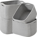 ICERZCZ Storage Baskets for Organizing & Shelves, Woven Cotton Rope Organization Bins for Dog Toys, Clothes, Books, Nursery Organizer, 15"Lx11"Wx9.5"H, (4 Packs) Grey by ICERZCZ