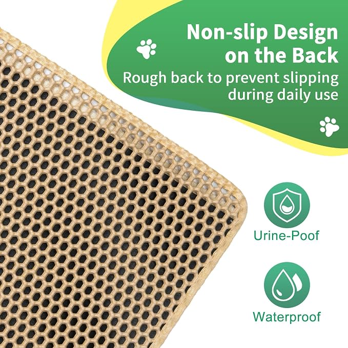 GRELY XL 47 x 28 Extra Large Double Layer Cat Litter Mat, Kitty Box Mat, Waterproof Urine Proof Non-Slip Cats Rug for Pet,Litter Trapping Mat - Image 3
