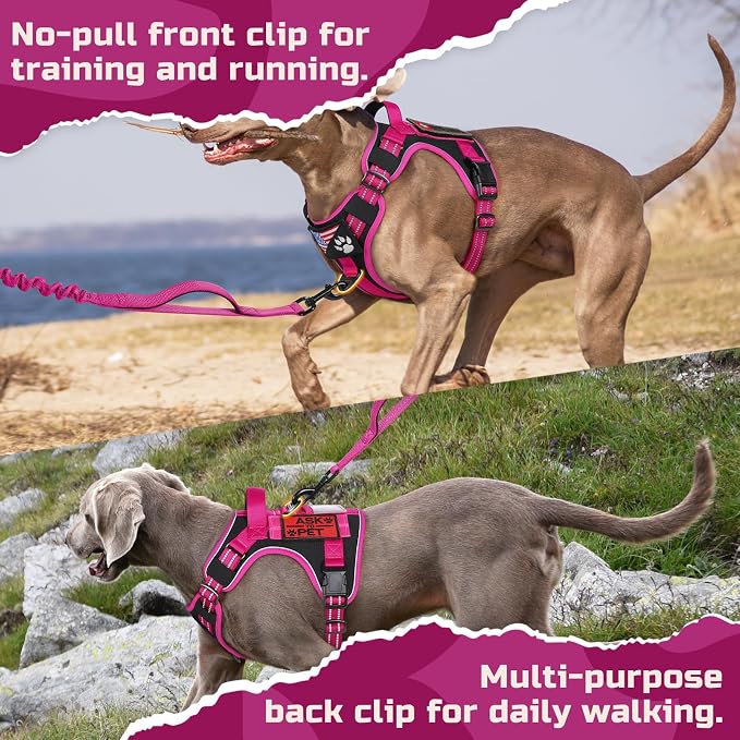 rabbitgoo Tactical Dog Harness for Medium, No Pull Military Service Vest | Molle & Handle, Heavy Duty, Adjustable, Reflective Straps, Easy Control for Training Walking, Black & Rose Red, Medium - Image 6