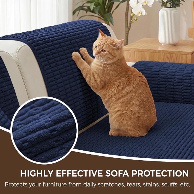 Foxdecor Couch Arm Covers for Sofa Arm Chair Covers Set of 2 | Sofa Arm Covers Cat Scratch Resistant Couch Protectors, Washable Armrest Cover Furniture Arm Covers, Dark Blue 30x30 in - Image 5