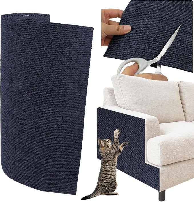 Trimmable Cat Scratcher Mat, Self-Adhesive Cat Scratching Carpet Pad Replacement for Cat Tree Shelves, Cat Steps and Posts, DIY Cat Scratch Couch Furniture Protector (Dark Blue, 39.4"x15.8") by YITMOYM