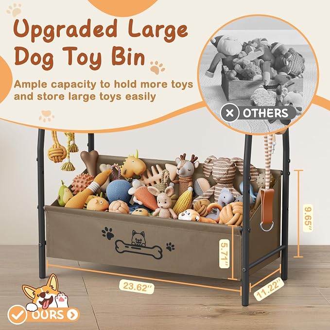 Lomivra Large Dog Toy Basket (23.6"x11.2"x9.7"), Dogs Toy Bin with Storage Organizer, Trapezoid Toy Box for Dog Stuff Accessories, Pet Toy Storage Holder Chest for Cat Dogs Essential Supplies（Brown） - Image 2
